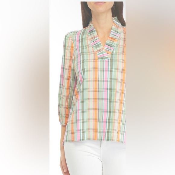 Crown & Ivy Plaid Pattern Ruffle Top - Picture 2 of 4
